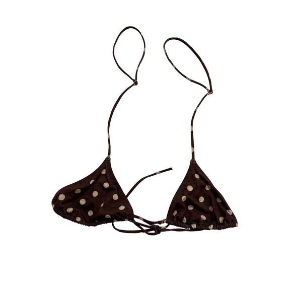Heavy Manners Other - Heavy Manners Triangle Front Tie Bikini Top In Brown Cream Polka Dots